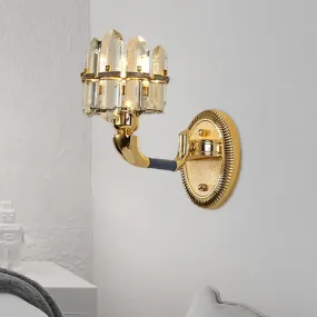 Arched Wall Mount Lamp: Postmodern Crystal Panel Bedside Lighting (Blue/Gold)