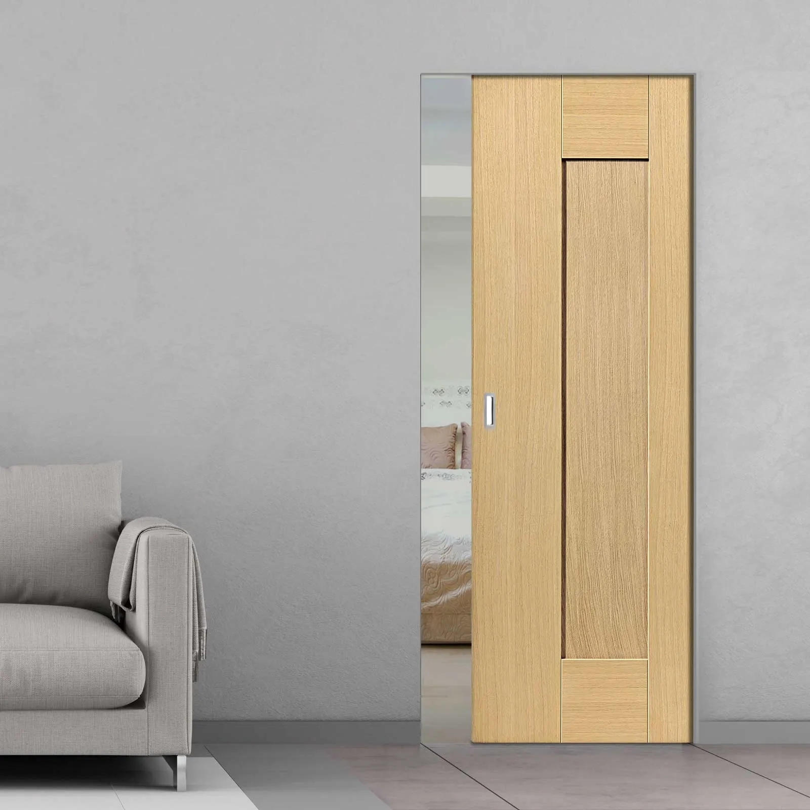 Axis Shaker Oak Panelled Absolute Evokit Pocket Door - Prefinished