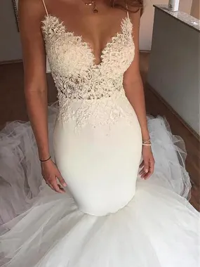 Backless Wedding Dresses Mermaid Spaghetti Straps Simple Open Back Bridal Gown JKW320