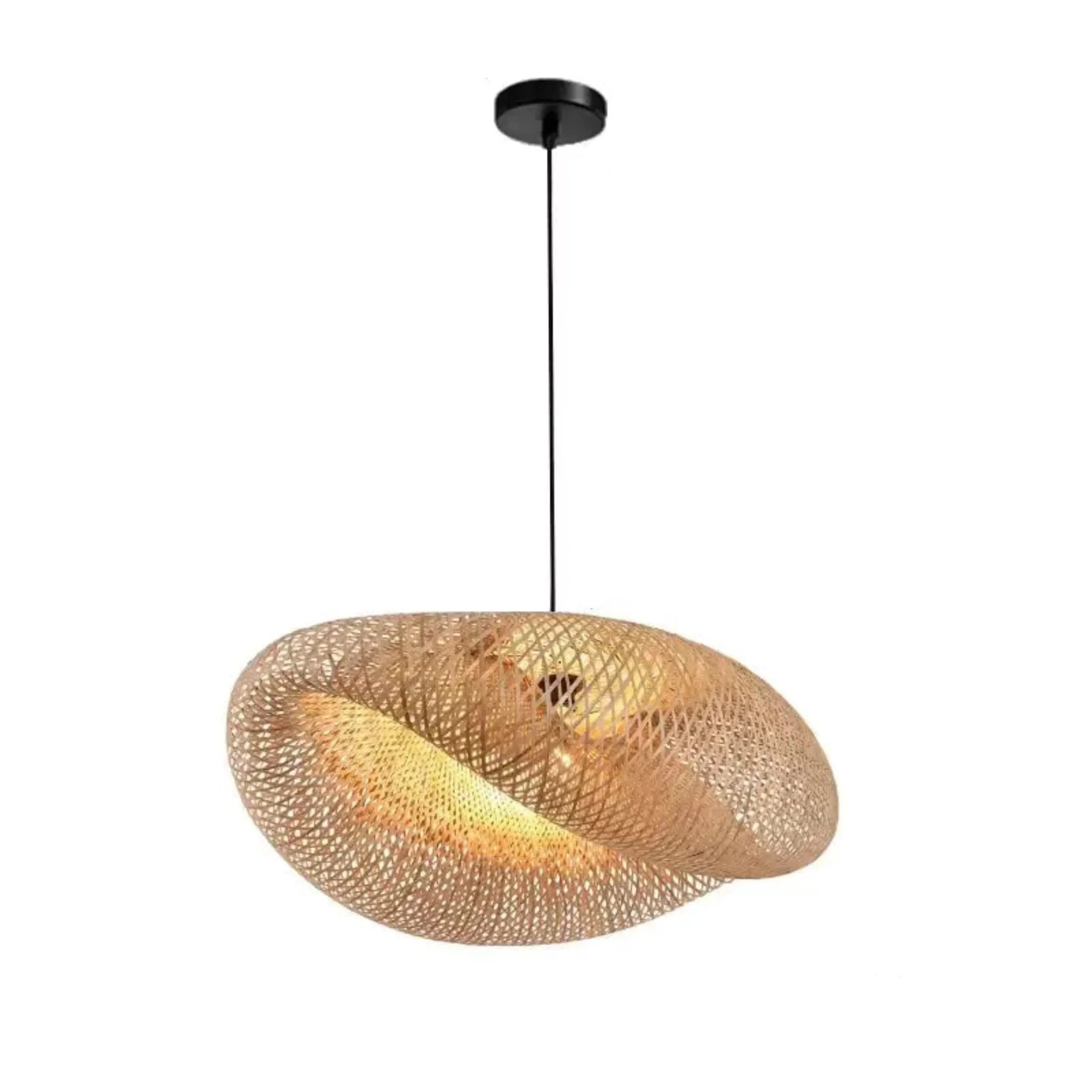 Bamboo Hanging Lamp | Hand-Knit Pendant Light for Dining & Living Spaces