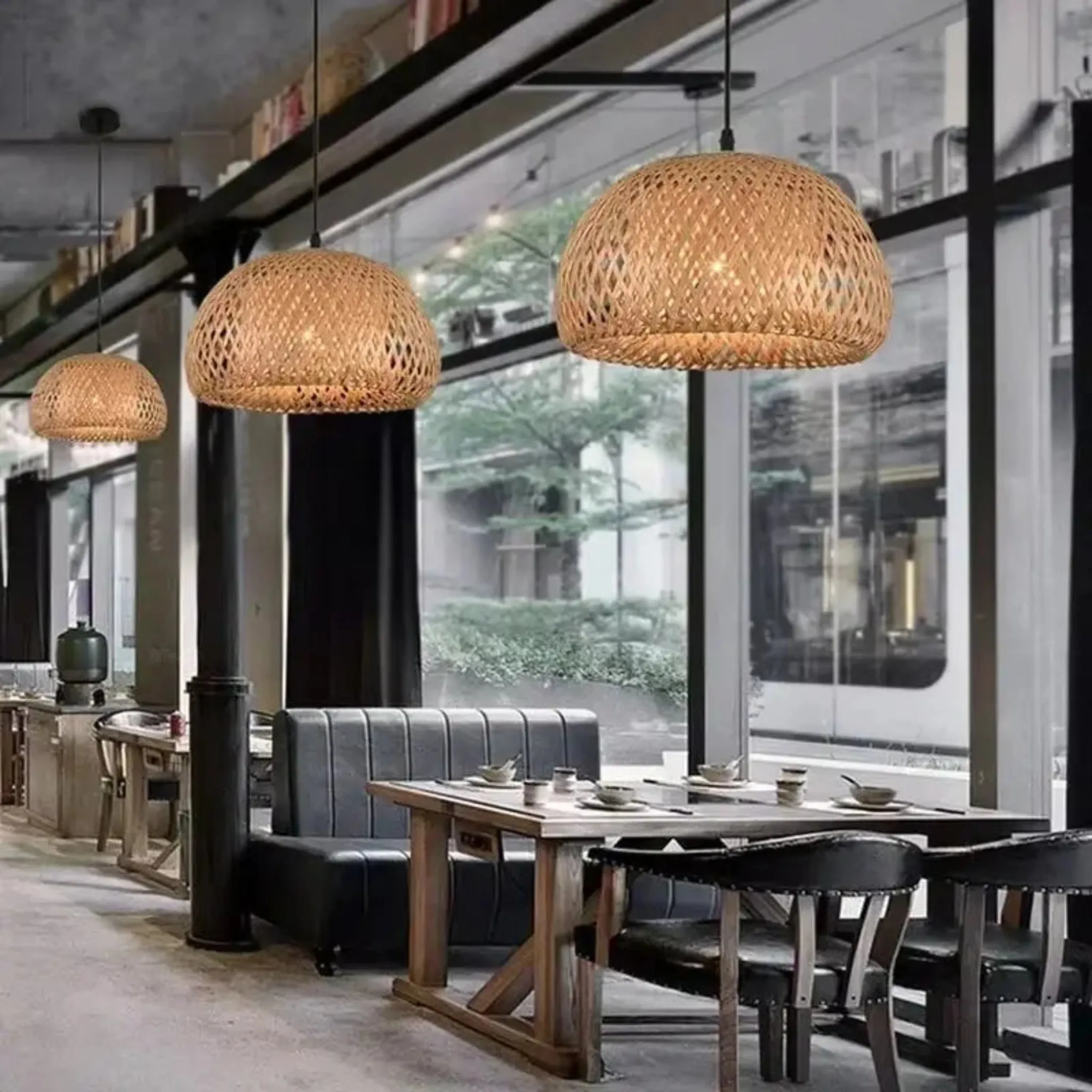 Bamboo Hanging Lamp | Hand-Knit Pendant Light for Dining & Living Spaces