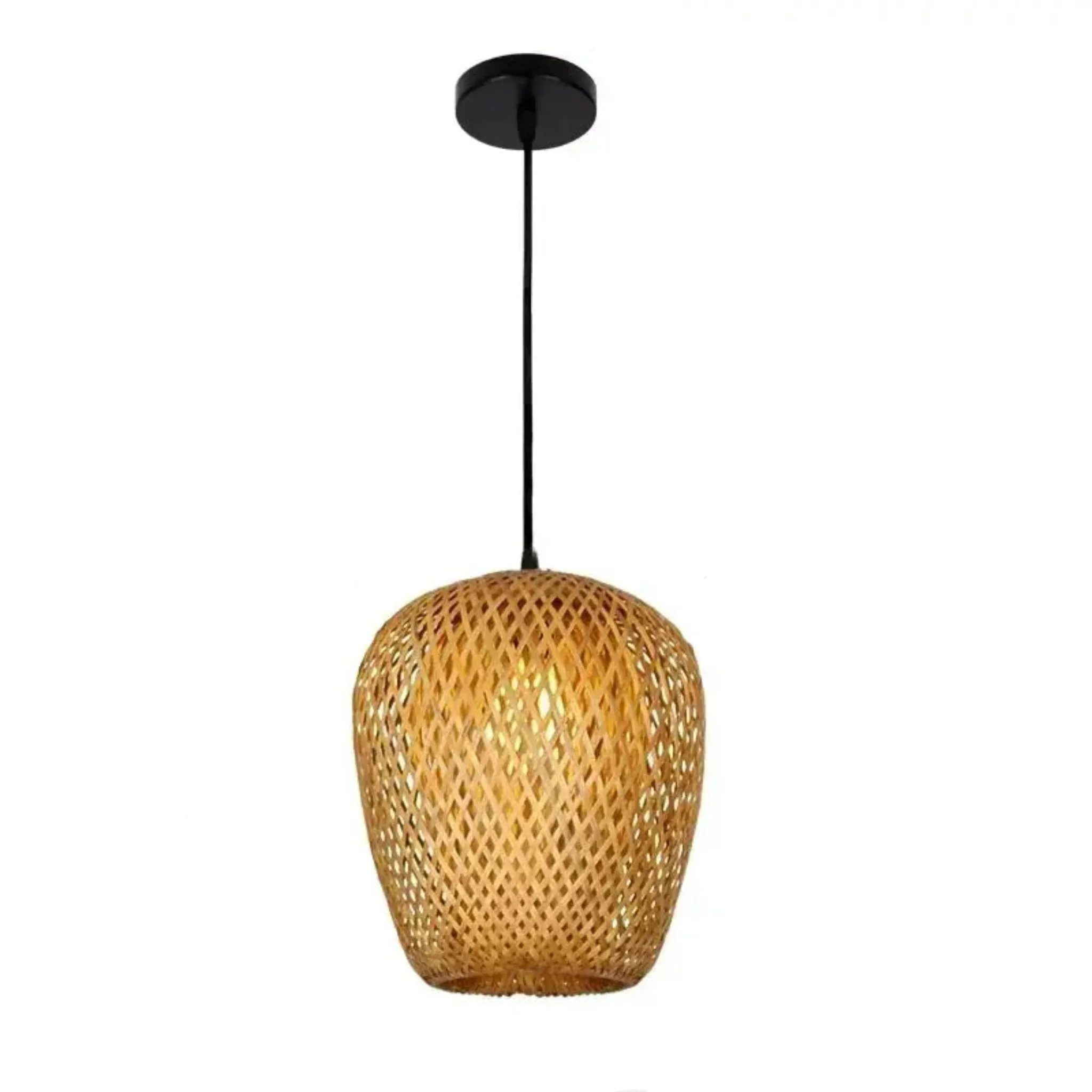 Bamboo Hanging Lamp | Hand-Knit Pendant Light for Dining & Living Spaces