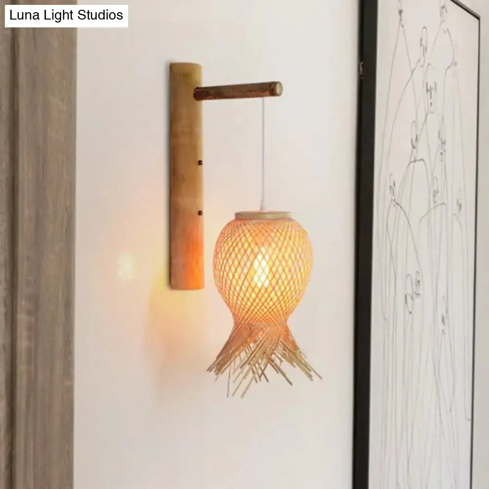 Bamboo Octopus Bedside Wall Lamp: Japanese Wood Light Fixture