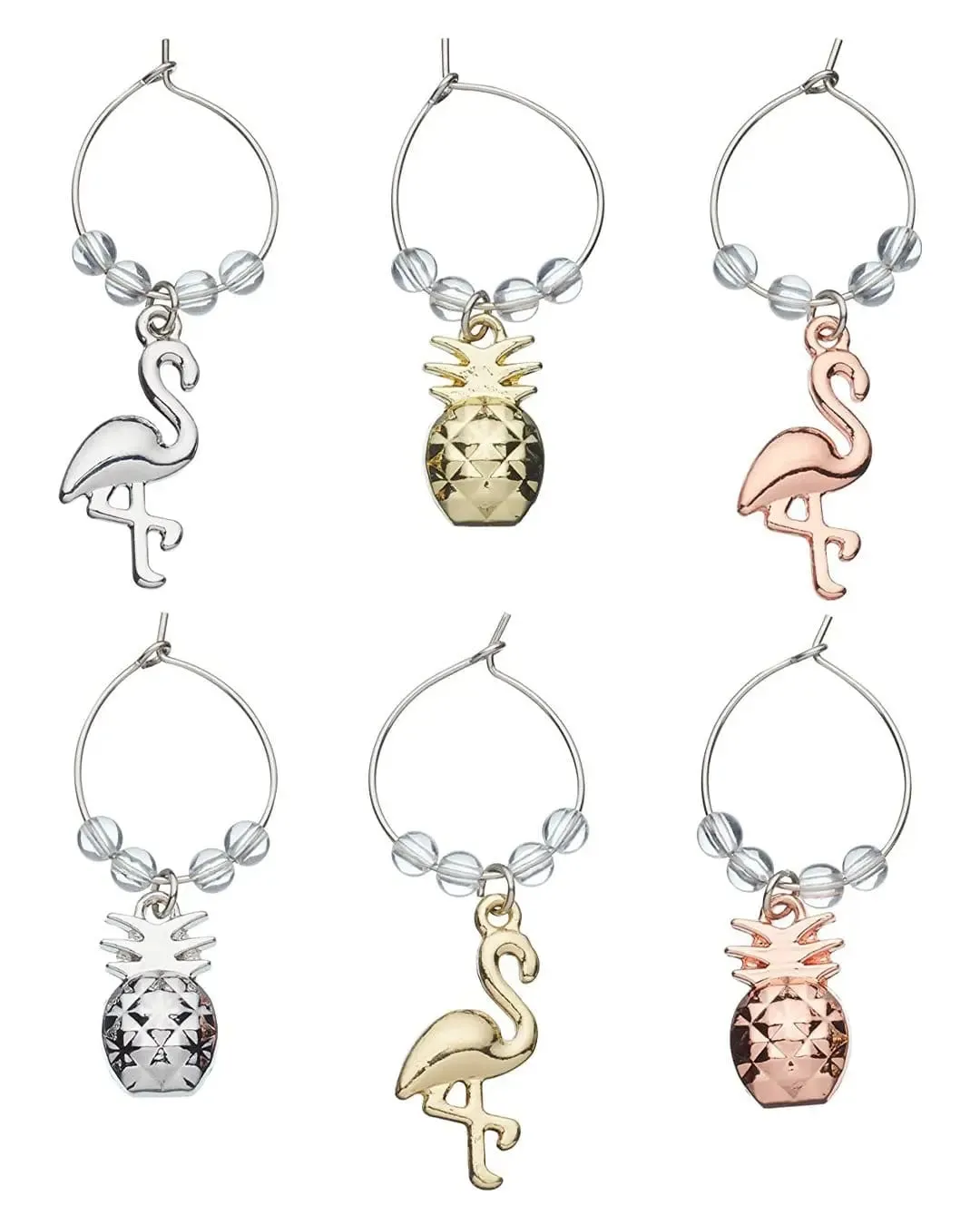 BarCraft Tropical Wine Charms (Pineapple & Flamingo), Set of 6