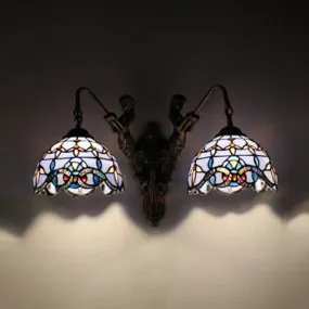 Baroque Glass Sconce Light with Mermaid Decor - 2 Head Wall Fixture in White/Blue/Purple