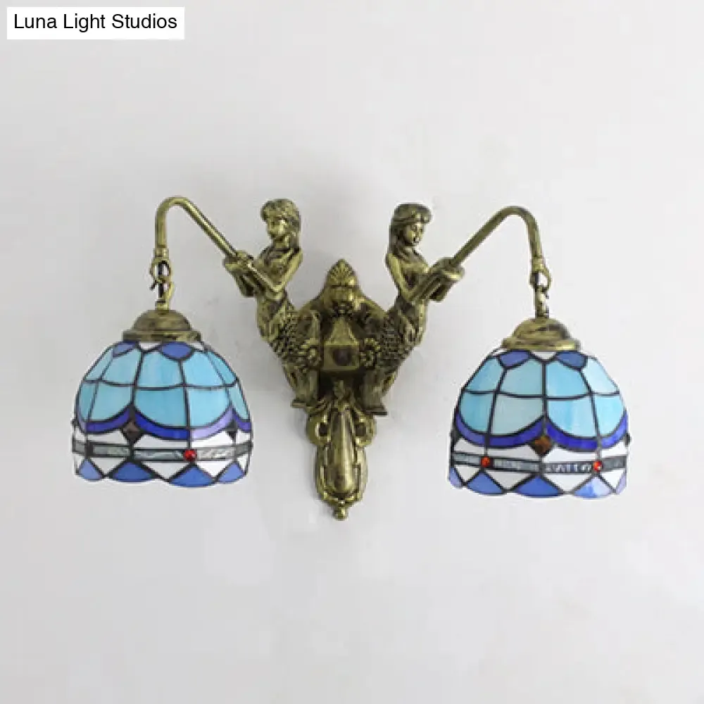 Baroque Glass Sconce Light with Mermaid Decor - 2 Head Wall Fixture in White/Blue/Purple