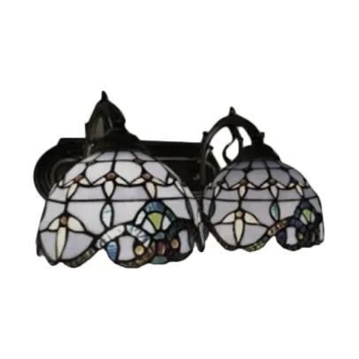 Baroque Purple Stained Glass Wall Sconce - 2-Head Dome Lighting for Living Room