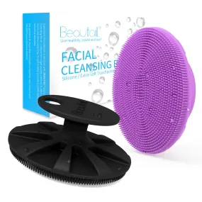 BEAUTAIL Silicone Face Scrubber 2 Pack, Manual Facial Cleansing Brush, Gentle Face Exfoliator for Sensitive Skin, Skin Care Exfoliating Face Brush for Men and Women, Black Purple