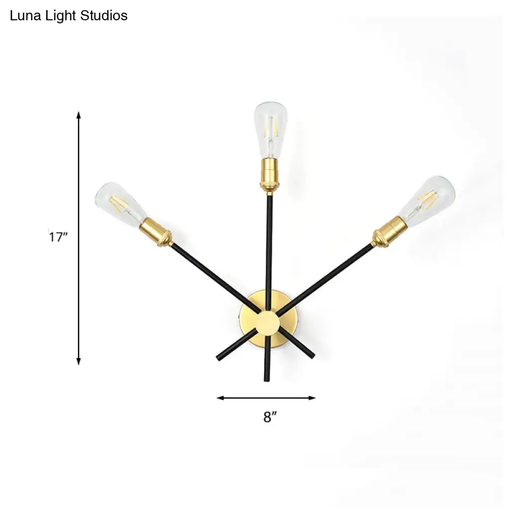 Bedroom Wall Lamp: Black-Gold Wrought Iron Sconce Light with Exposed Bulbs