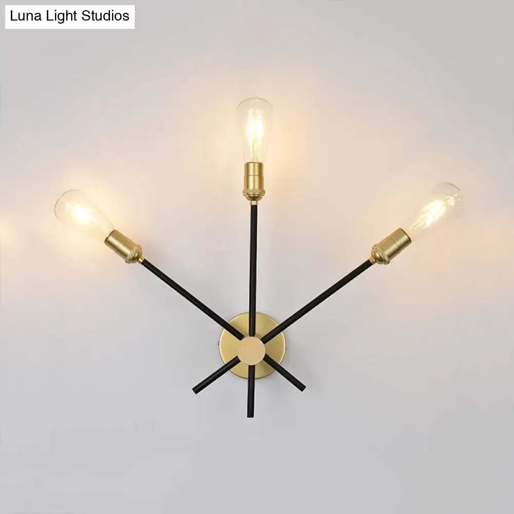 Bedroom Wall Lamp: Black-Gold Wrought Iron Sconce Light with Exposed Bulbs