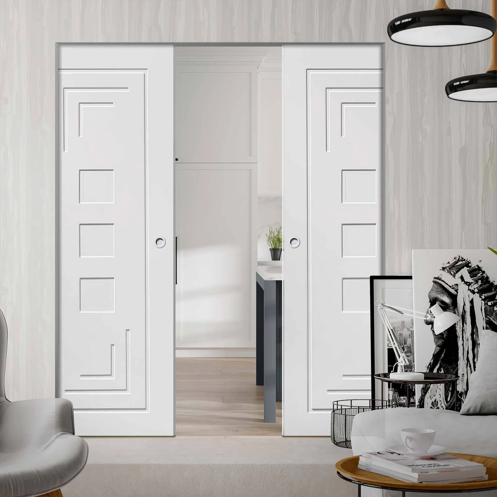 Bespoke Altino Flush Double Frameless Pocket Door - White Primed