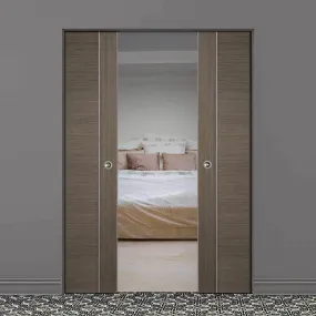 Bespoke Chocolate Grey Alcaraz Double Frameless Pocket Door - Prefinished