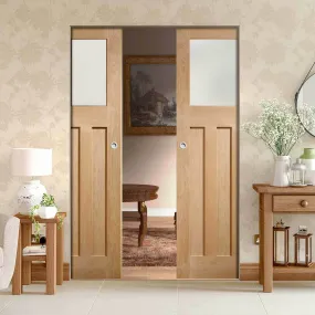 Bespoke DX 1930's Oak Glazed Double Frameless Pocket Door - Prefinished