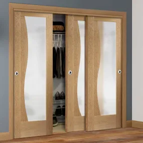 Bespoke Emilia Oak Glazed 3 Door Maximal Wardrobe and Frame Kit - Stepped Panel Design