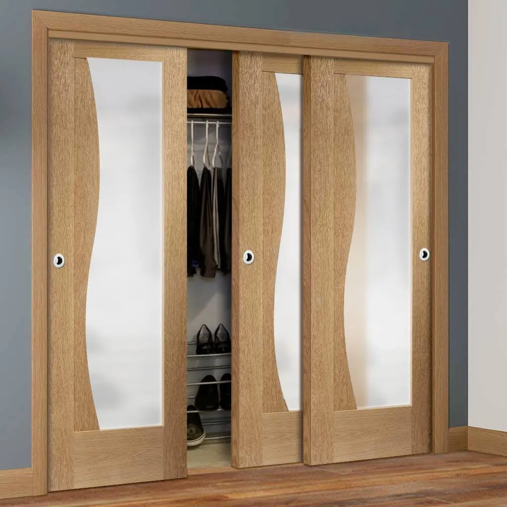 Bespoke Emilia Oak Glazed 3 Door Maximal Wardrobe and Frame Kit - Stepped Panel Design