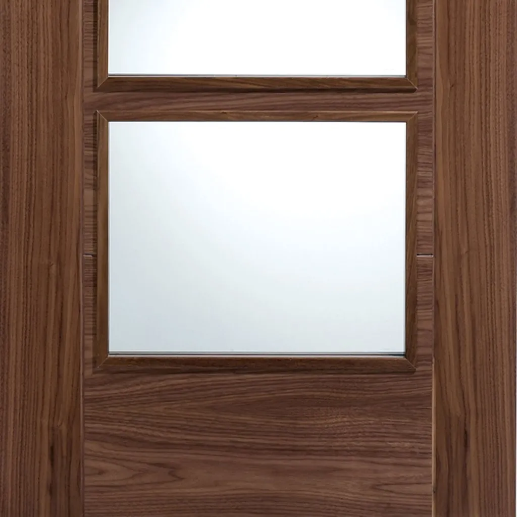 Bespoke Fire Internal Door Pair, Vancouver Walnut 4L Pair - 1/2 Hour Fire Rated - Clear Glass - Prefinished