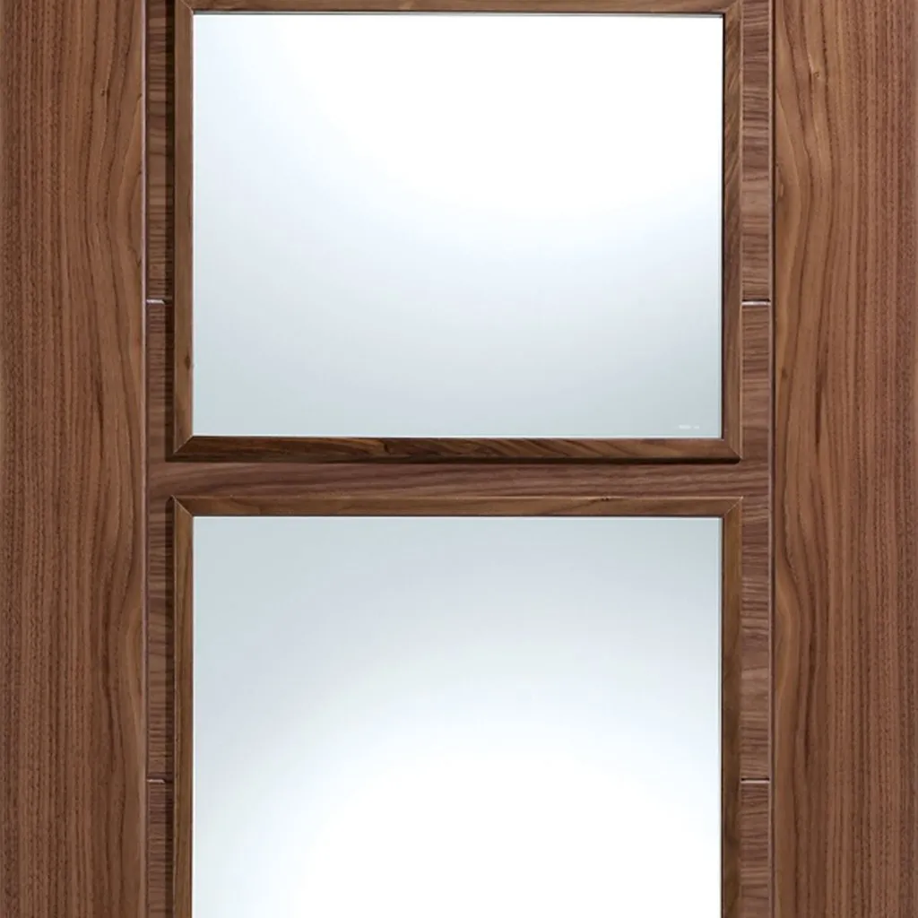 Bespoke Fire Internal Door Pair, Vancouver Walnut 4L Pair - 1/2 Hour Fire Rated - Clear Glass - Prefinished