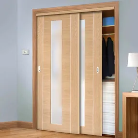 Bespoke Forli Oak Glazed 2 Door Maximal Wardrobe and Frame Kit - Aluminium Inlay - Prefinished