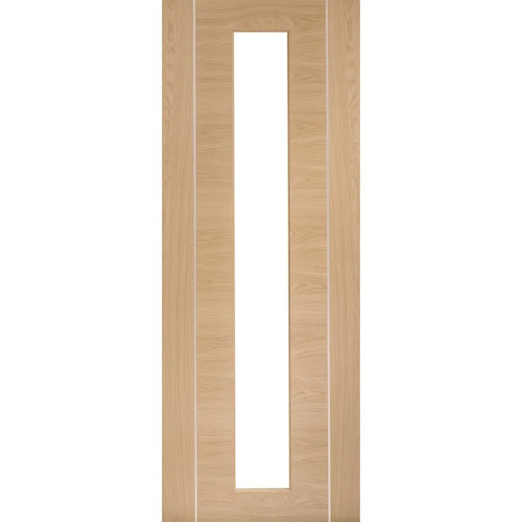 Bespoke Forli Oak Glazed Single Frameless Pocket Door - Aluminium Inlay - Prefinished