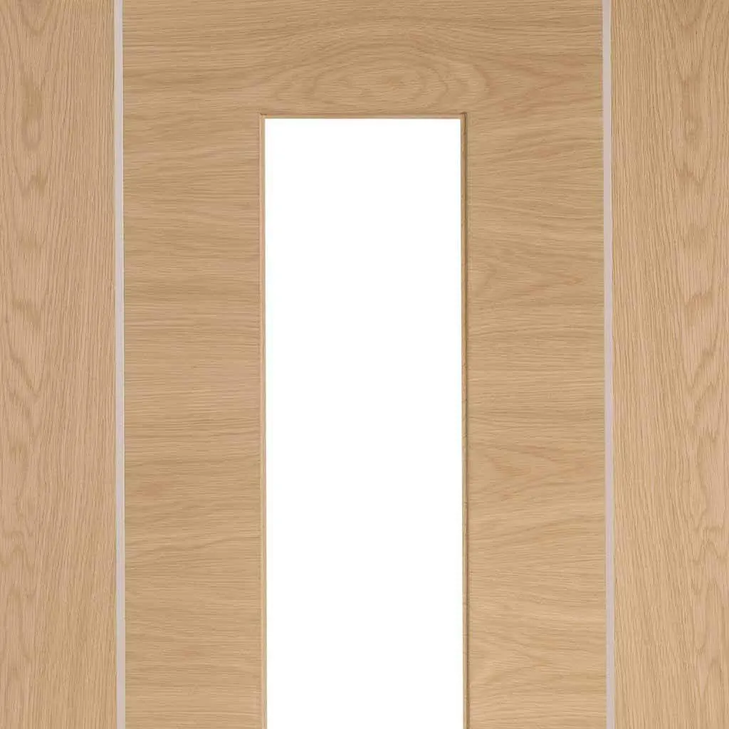 Bespoke Forli Oak Glazed Single Frameless Pocket Door - Aluminium Inlay - Prefinished