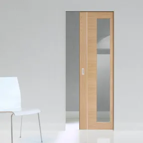 Bespoke Forli Oak Glazed Single Frameless Pocket Door - Aluminium Inlay - Prefinished