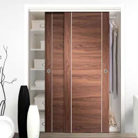 Bespoke Forli Walnut Flush 2 Door Maximal Wardrobe and Frame Kit - Aluminium Inlay - Prefinished