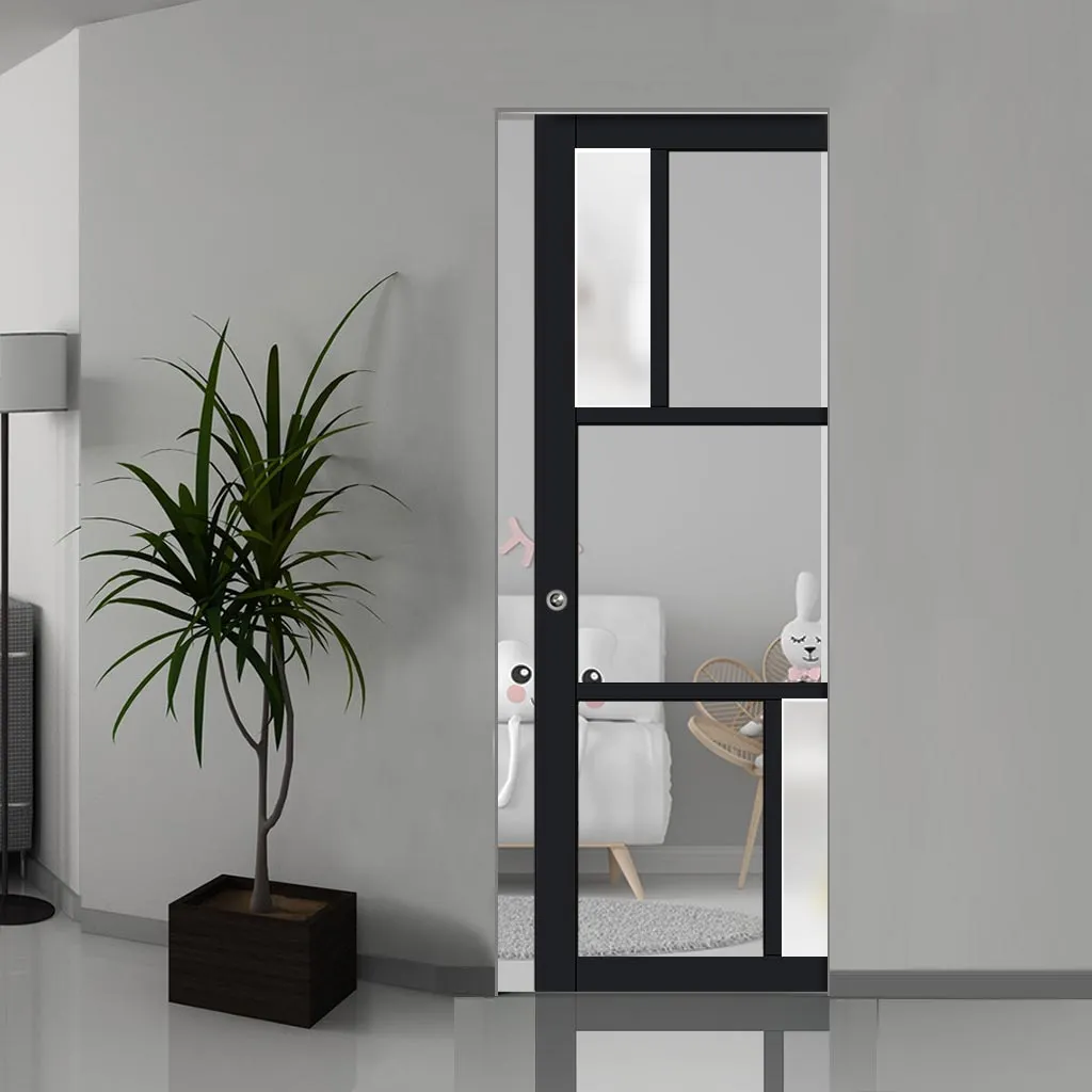 Bespoke Handmade Eco-Urban® Arran 5 Pane Single Absolute Evokit Pocket Door DD6432G Clear Glass(2 FROSTED PANES) - Colour Options