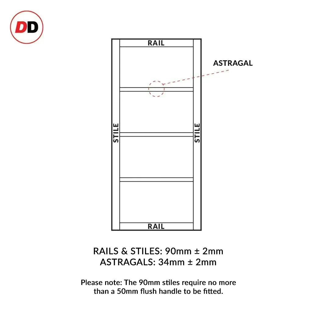 Bespoke Handmade Eco-Urban® Brooklyn 4 Pane Double Absolute Evokit Pocket Door DD6308SG - Frosted Glass - Colour Options