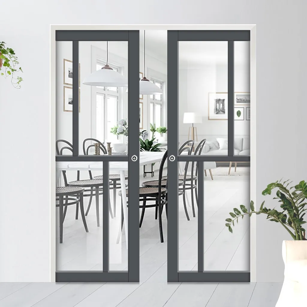 Bespoke Handmade Eco-Urban® Hampton 4 Pane Double Evokit Pocket Door DD6413G Clear Glass - Colour Options