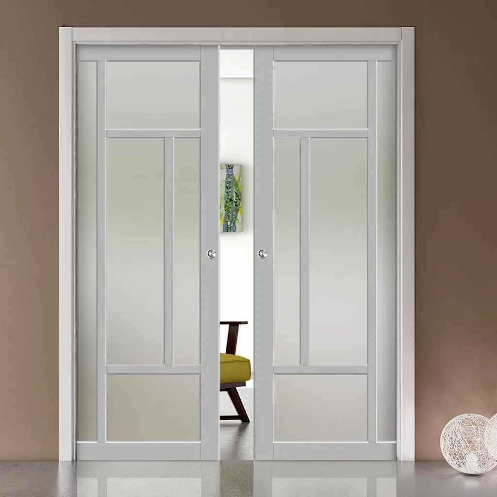 Bespoke Handmade Eco-Urban® Morningside 5 Pane Double Evokit Pocket Door DD6437SG Frosted Glass - Colour Options