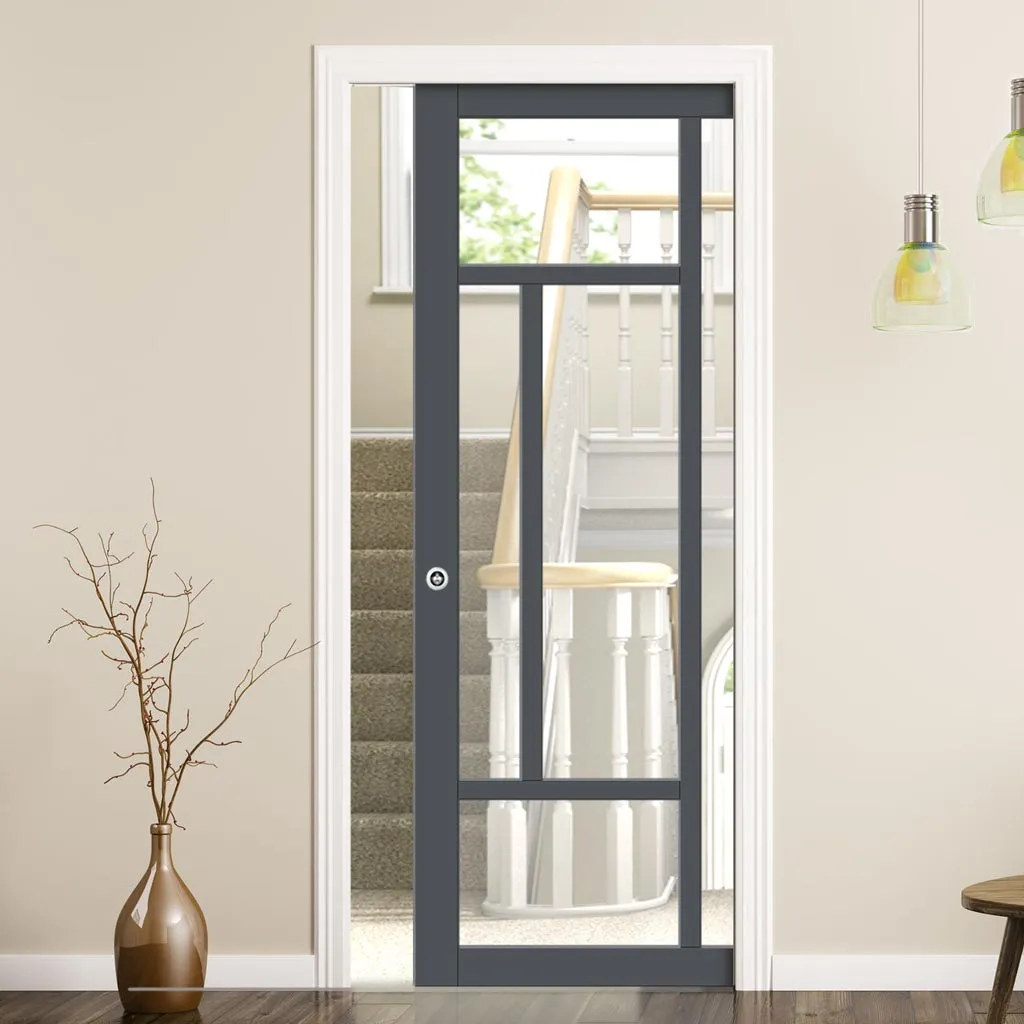 Bespoke Handmade Eco-Urban® Morningside 5 Pane Single Evokit Pocket Door DD6437G Clear Glass - Colour Options