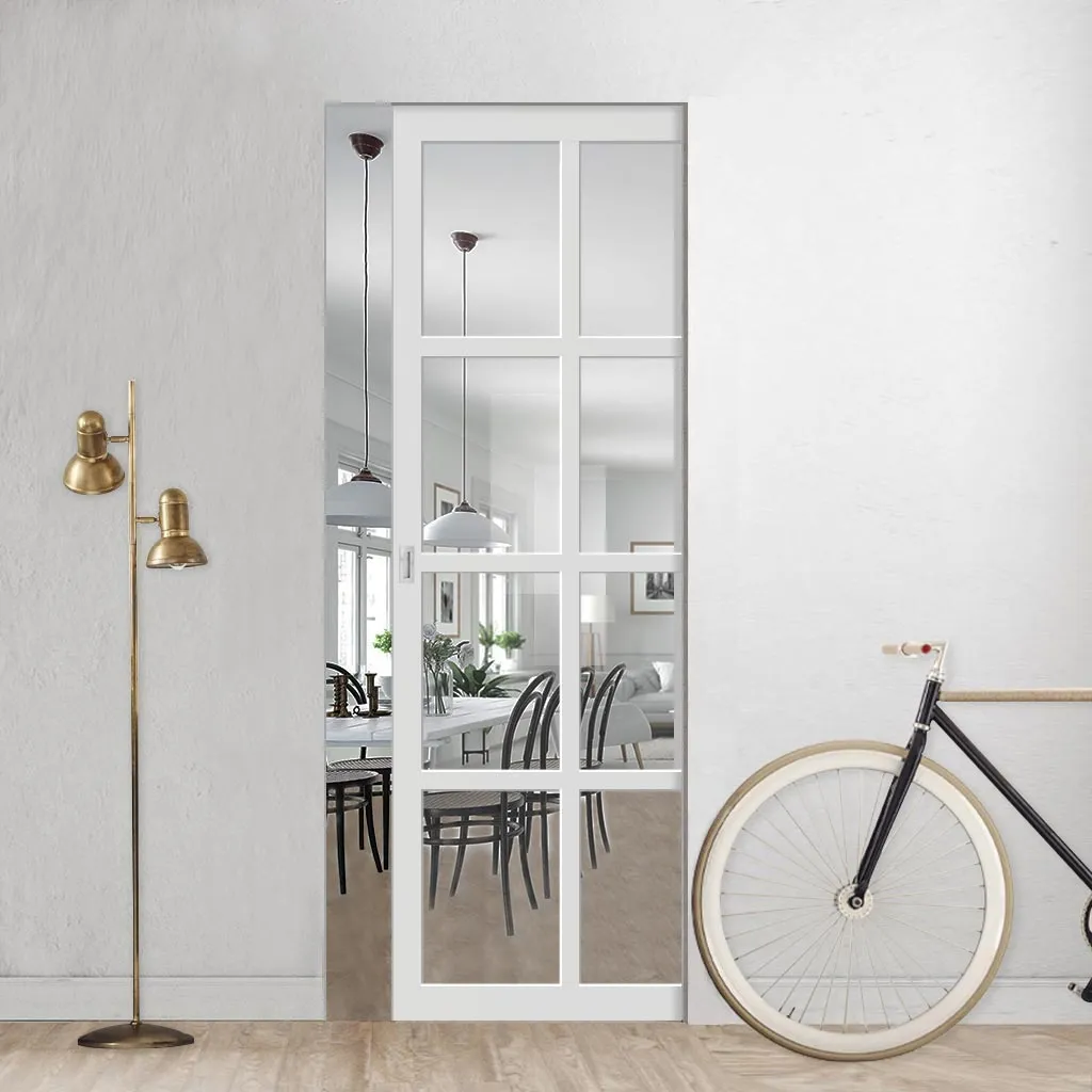 Bespoke Handmade Eco-Urban® Perth 8 Pane Single Absolute Evokit Pocket Door DD6318G - Clear Glass - Colour Options