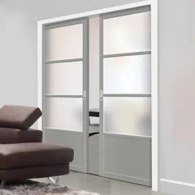 Bespoke Handmade Eco-Urban® Staten 3 Pane 1 Panel Double Evokit Pocket Door DD6310SG - Frosted Glass - Colour Options