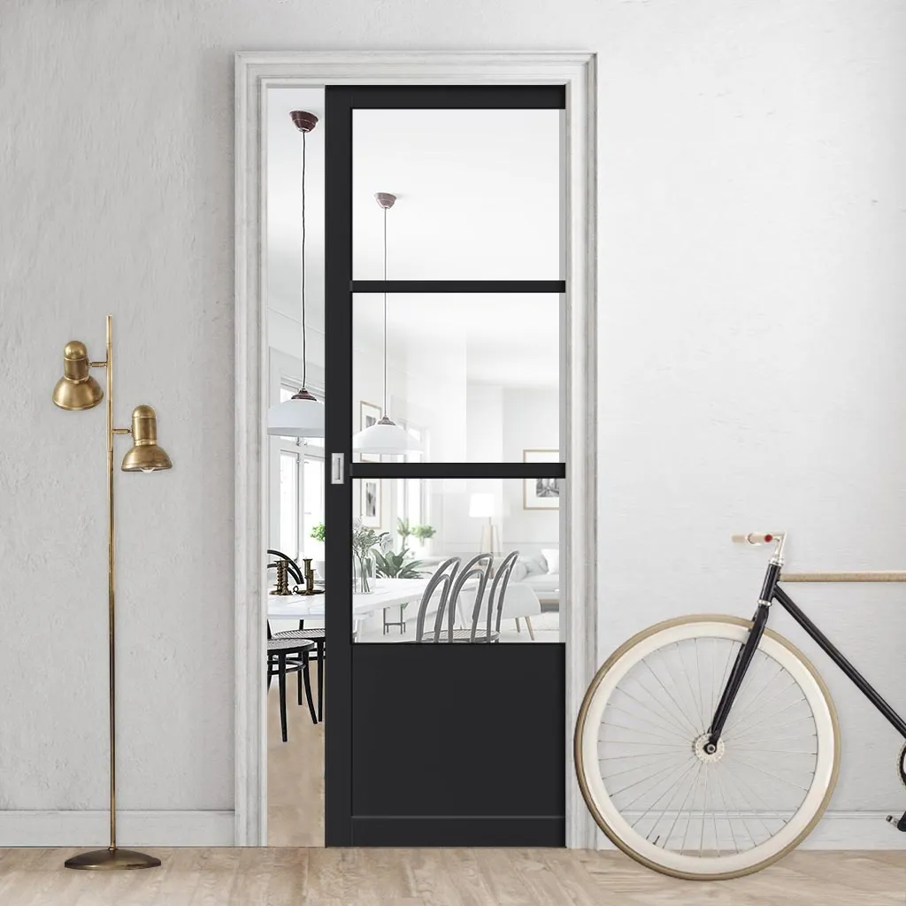 Bespoke Handmade Eco-Urban® Staten 3 Pane 1 Panel Single Evokit Pocket Door DD6310G - Clear Glass - Colour Options