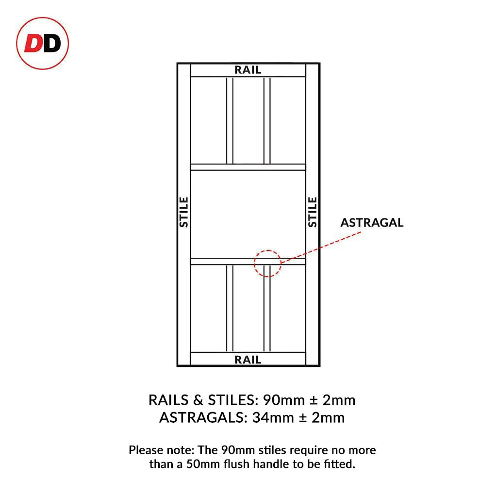 Bespoke Handmade Eco-Urban® Tasmania 7 Pane Double Absolute Evokit Pocket Door DD6425G Clear Glass(1 FROSTED PANE) - Colour Options