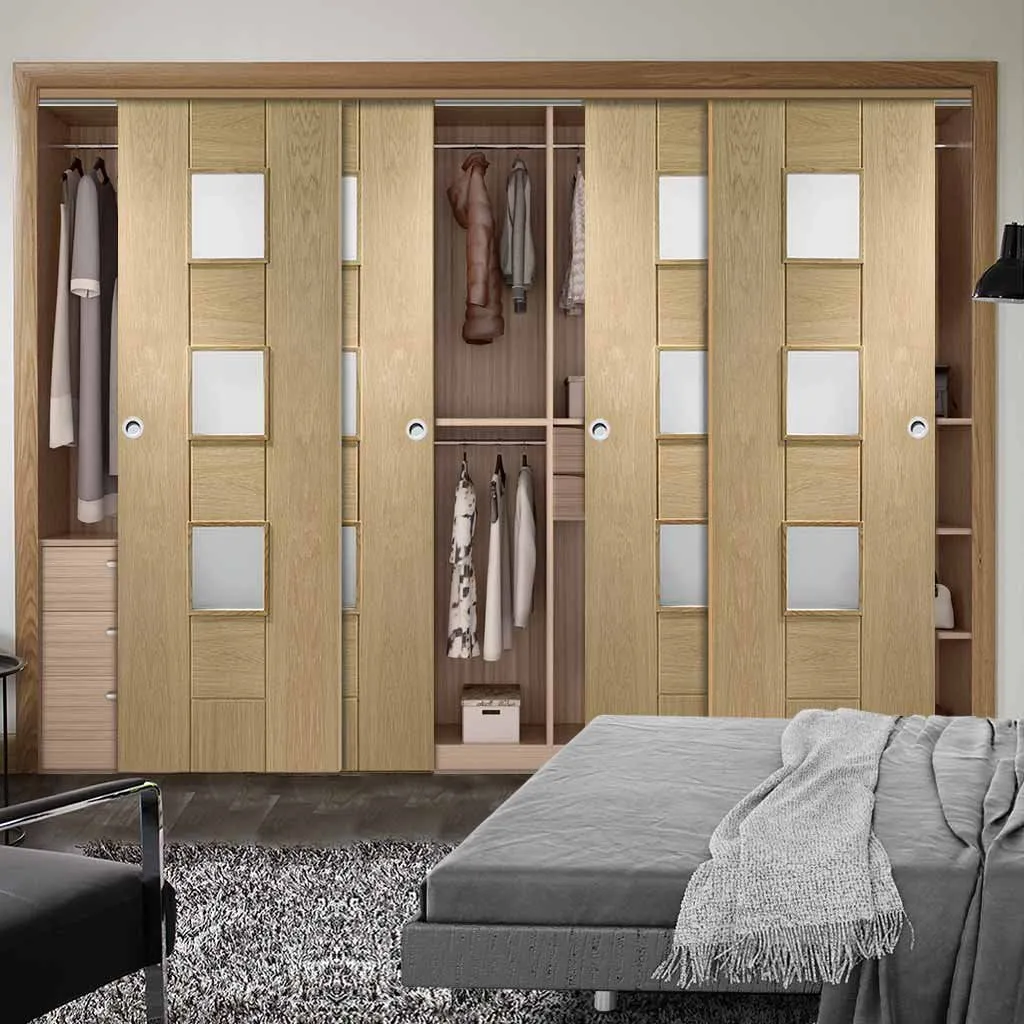 Bespoke Messina Oak Glazed 4 Door Maximal Wardrobe and Frame Kit - Prefinished