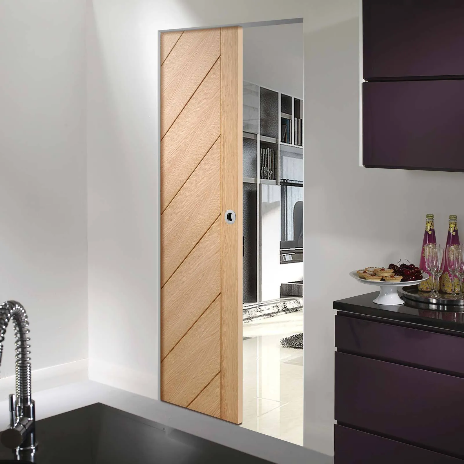 Bespoke Monza Oak Single Frameless Pocket Door