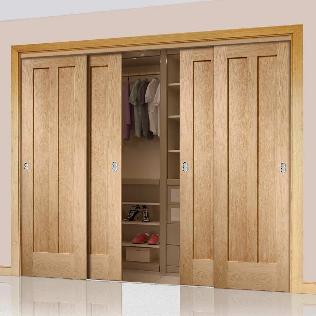 Bespoke Novara Oak 2 Panel 4 Door Maximal Wardrobe and Frame Kit