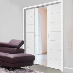 Bespoke Palermo Flush Double Pocket Door - White Primed