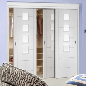 Bespoke Palermo Glazed 3 Door Maximal Wardrobe and Frame Kit - White Primed