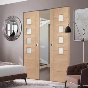 Bespoke Palermo Oak 4L Glazed Double Frameless Pocket Door