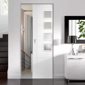 Bespoke Palermo White Primed Glazed Single Frameless Pocket Door