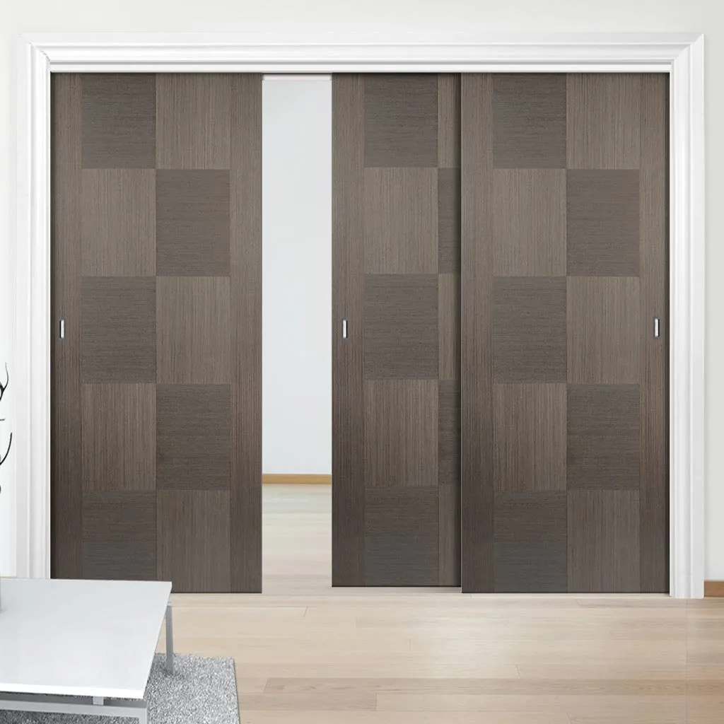 Bespoke Pass-Easi Apollo Chocolate Grey Flush Door - 3 Sliding Doors and Frame Kit - Prefinished