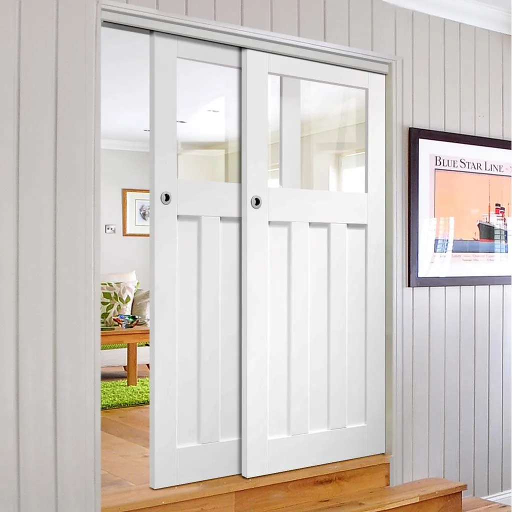 Bespoke Pass-Easi DX 1930's Glazed - 2 Sliding Doors and Frame Kit - White Primed