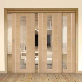 Bespoke Pass-Easi Forli Oak Glazed - 3 Sliding Doors and Frame Kit - Aluminium Inlay - Prefinished