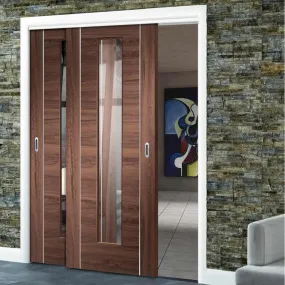 Bespoke Pass-Easi Forli Walnut Glazed - 2 Sliding Doors and Frame Kit - Aluminium Inlay - Prefinished