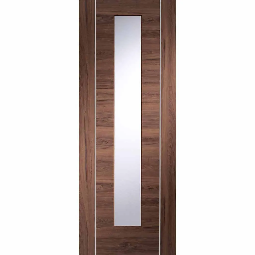 Bespoke Pass-Easi Forli Walnut Glazed - 2 Sliding Doors and Frame Kit - Aluminium Inlay - Prefinished