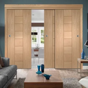 Bespoke Pass-Easi Messina Oak Flush - 3 Sliding Doors and Frame Kit - Prefinished