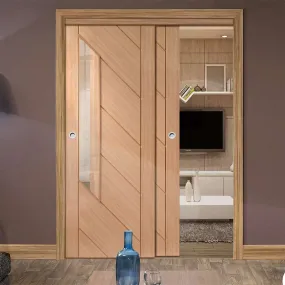 Bespoke Pass-Easi Monza Oak Glazed - 2 Sliding Doors and Frame Kit