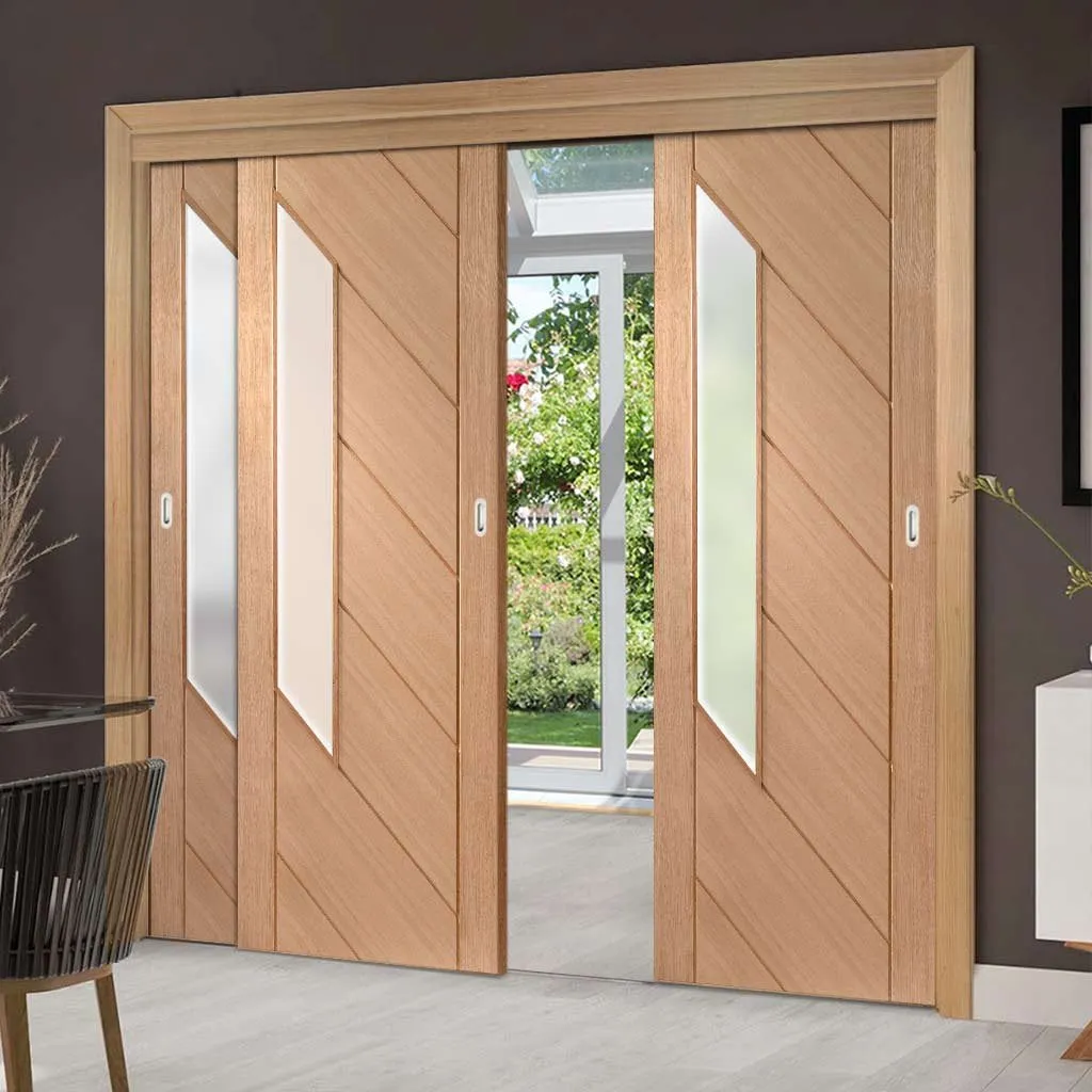 Bespoke Pass-Easi Monza Oak Glazed - 3 Sliding Doors and Frame Kit